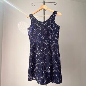🍂 90s Vintage Navy Blue & White Floral Mini Romper Dress w/ Built-In Short